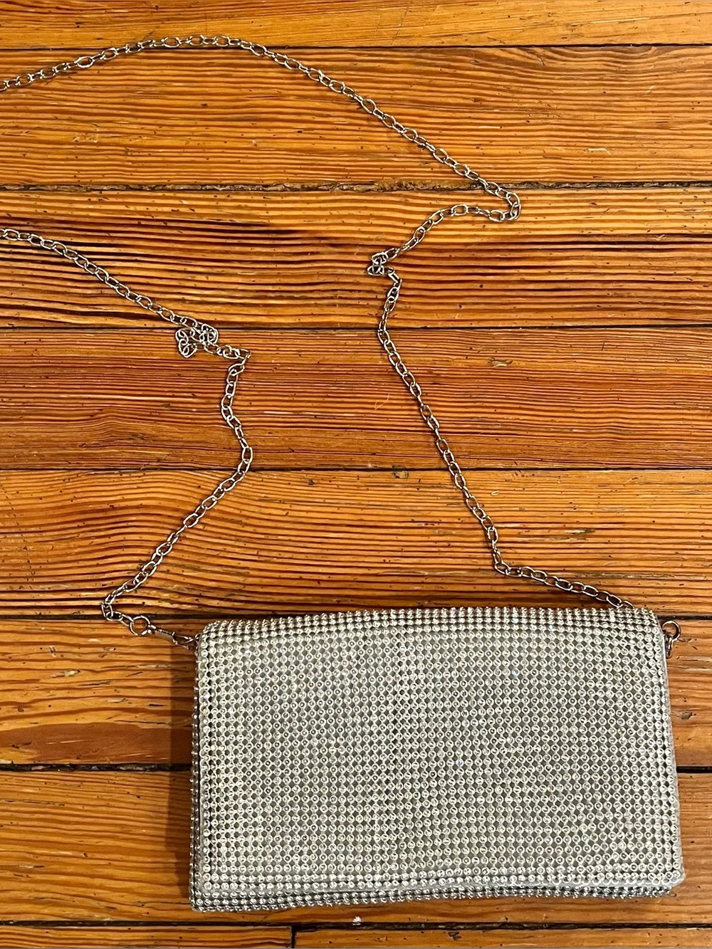 Silver Diamanté Clutch Bag with Chain Strap